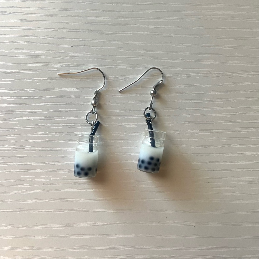 Resin White Boba Tea Earrings